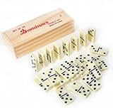 VMRUXAW Dominos Set for Adults with Wood Box - Tile Dot Dominoes Games Set ，Classic Dominoes Set, 28 Tiles, Natural Wood and Ivory, Wooden Box Storage, Ages 6+
