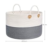 SONGMICS Baumwollseilkorb, Griffen, Wäschekorb aus Baumwolle, 100 L, für Spielzeug, Kleidung, Decken, Grau-Beige, 55 x 55 x 35 cm, LCB401G01