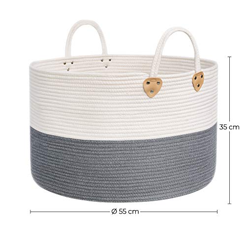SONGMICS Baumwollseilkorb, Griffen, Wäschekorb aus Baumwolle, 100 L, für Spielzeug, Kleidung, Decken, Grau-Beige, 55 x 55 x 35 cm, LCB401G01