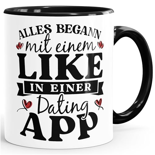 Moonworks® Kaffee-Tasse Alles begann mit einem Like in einer Dating App...