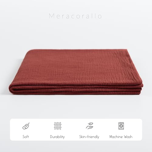 Image of Meracorallo Muslin Swaddle Blanket, 100% Cotton Receiving Blanket Soft and Breathable Swaddle Wrap for Baby Boys and Girls, Red