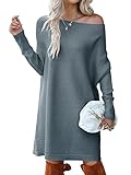 ANRABESS Women's Loose Crewneck Off Shoulder Oversize Casual Batwing Sleeve Long Pullover Sweater Short Dress 418dianlan-L Teal
