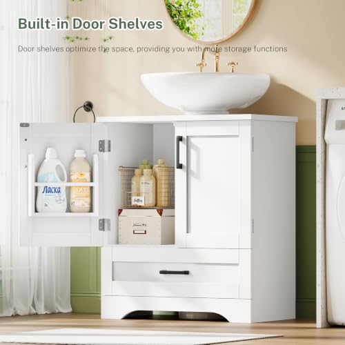 Image of TEENFON 24 inch Pedestal Sink Storage Cabinet with 2 Doors & 1 Drawer