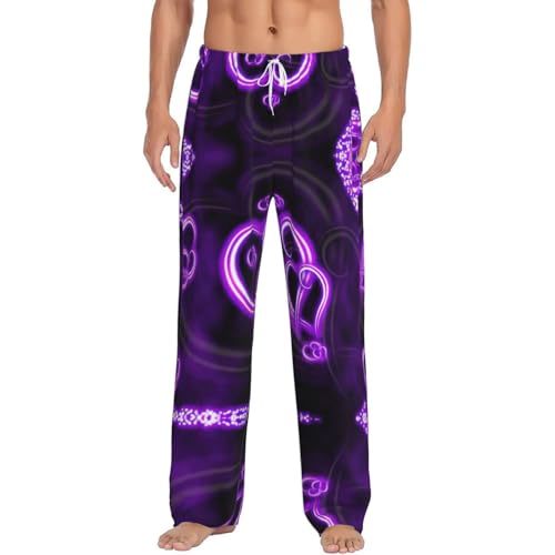 Pantalon de pyjama violet en flanelle de coton douce pour homme avec taille élastique confort