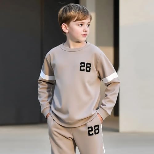 Plain Sweatsuit Set for Boys, Long Sleeve Sweatsuits and Pants Fall Winter Outfits for Big Kids 2PCS4