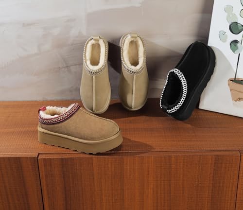 SMajong Women Platform Slippers Mini Snow Boots Thickened Flat Boot Fur Lined Shoes Home Slipper Winter Casual Shoes 5