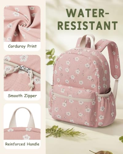 Image of Corduroy Kids Backpack for Boys Girls Ages 5-8 | 15 Inch Water-Resistant Lightweight School Bookbag for kindergarten and Elementary, 1st-3rd grade(Large,Pink Floral)