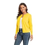  CUNYI Cardigan de Punto para Mujer Rebeca Cuello Redondo Clásico Manga Larga Chaqueta de Mujer con Botones Abrigo Elegante, Amarillo L