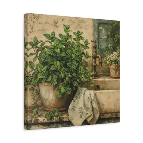 Toile menthe rustique 40x40 - Décoration murale rétro pour une ambiance sereine