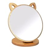 Louphee Vanity Makeup Mirror with Crystal Rhinestone Girls Desk/Tabletop Mirror Cute cat Shape for Counter top in Bedroom/Bathroom (6.7')
