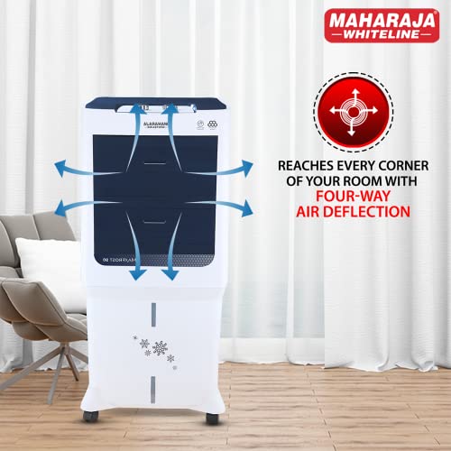 Image of Maharaja Whiteline MAXFROST 90 Desert Air Cooler with 90 ltr Large Tank Capacity, 200W (White & Navy Blue)