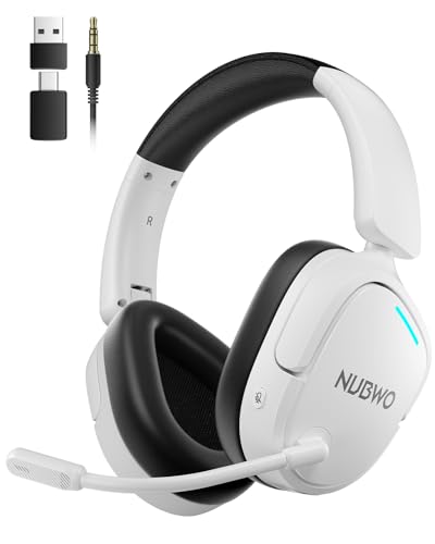 NUBWO Wireless Gaming Headset for PC, PS5, PS4, Connect to Game & Phone Simultaneously (2.4GHz + Bluetooth), 3 EQ Modes, 50H Battery, PS5 Headset with Mic, Lightweight Foldable Headphones White/Black