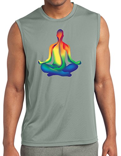 Yoga Clothing For You Mens Chakra Lotus Pose Sleeveless Moisture Wicking Tee, 2XL Silver Yoga Clothing For You Mens Chakra Lotus Pose Sleeveless Moisture Wicking Tee, 2XL Silver