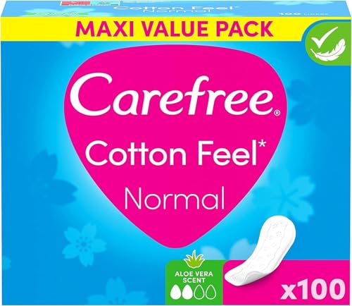 Carefree Slipeinlagen Cotton Feel Normal mit Aloe Vera Duft 100 Stück, 100Prozent atmungsaktiv für ein langanhaltendes Frischegefühl, Größe Normal
