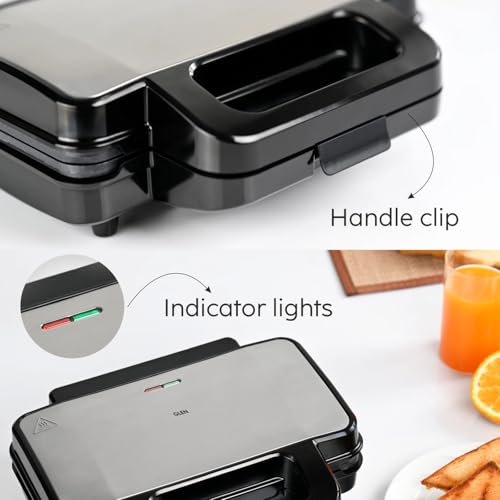 Image of Glen 1000W Grill Jambo Sandwich Maker | Jumbo Non-Stick Grill Plates | Thermostat Controlled Even Cooking | Cool-Touch Handle with Indicator Lights | Vertical Storage | 2-Year Warranty