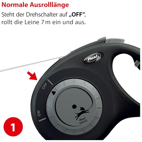 flexi® Select M Gurt 0-7 m schwarz, Roll-Leine für Hunde bis 25 kg