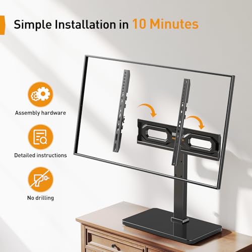 Image of Perlegear Tabletop TV Stand, Universal TV Stand for 23-60 Inch LCD /LED /OLED TVs, Height-Adjustable TV Mount Stand with Tempered Glass Base & Cable Management, VESA 400x400mm, PGTVS02