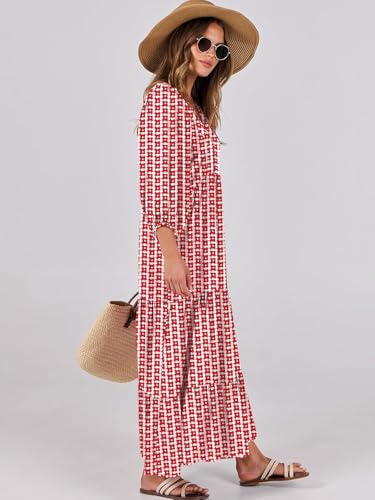 Womens Boho Maxi Dresses 2025 Summer V Neck Puff Sleeve Floral Flowy Swing Casual Long Dress3