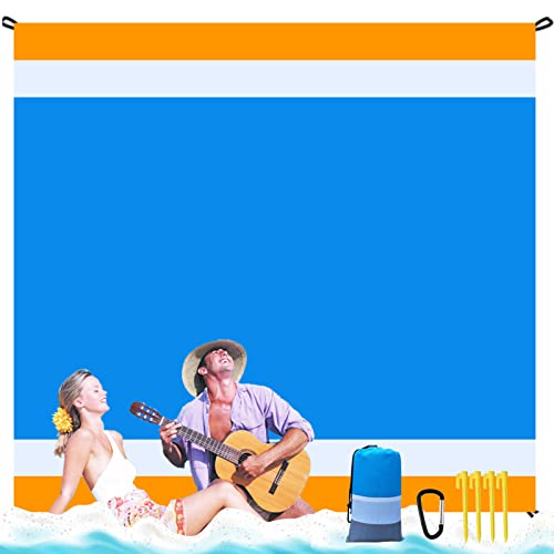 BREENHILL Large Beach Blanket Oversized Beach Mat Intimate Choice of Beach Accessories for Outdoor Travel Camping Hiking Good Gift (L-BlueWhiteOrange)