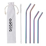 Reusable Metal Straws for Drinks 4 Set Stainless Steel Straws 0.32in Rainbow Color with Travel Case | Cleaning Brush Eco Friendly Extra Long for 20 30 oz Fit Yeti Tervis Rtic Tumbler