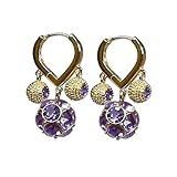 Pendientes chapados en oro con dije de bola de cristal morado, hipoalergénicos sin níquel para orejas sensibles, regalos de cumpleaños para ella con caja de regalo de joyería incluida