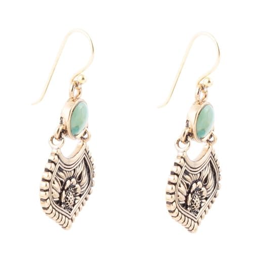 Barse Jewelry Blue Turquoise Flourish Golden Drop Earrings4