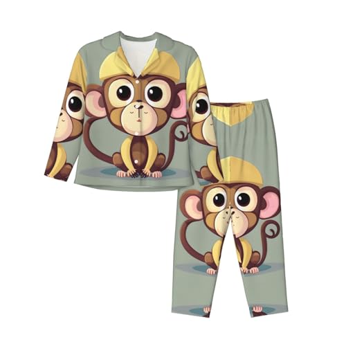 Pyjama imprimé singe manches longues respirant et ensemble nuit confortable femme