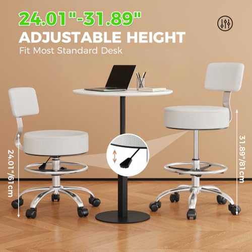 Image of Office Drafting Chair with Footrest, Tall Height Adjustable Stool with Back Support, Heavy Duty Rolling Stool Chair with Wheels for Office Home Kitchen Bar Shop Guitar Studio Vanity, Gray