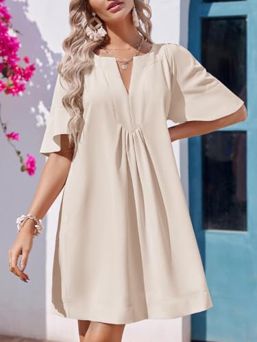 Image of Wenrine Womens Flutter Short Sleeve Mini Dress Casual V Neck Loose Flowy Summer Dresses