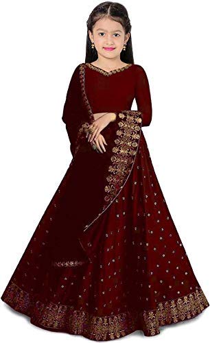 Indian Design Girl's Tafetta Sattin Semi-Stitched girl's Lehenga Choli_Maroon_4-5_Years_Meera