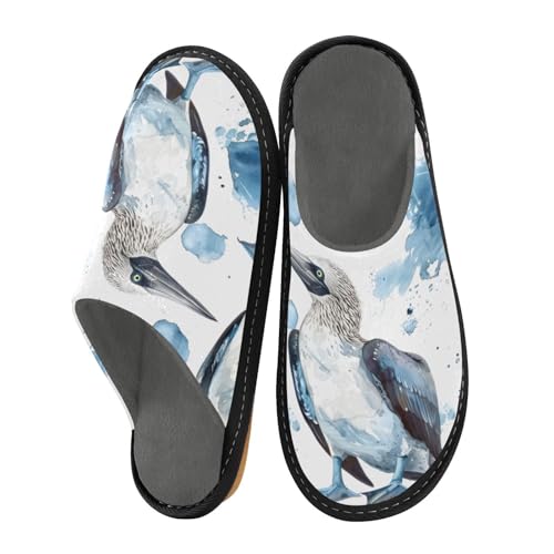 Slippers for Women Blue Footed Booby Art Print Soft Fuzzy Women's Slippers Indoor and Outdoor Shoes