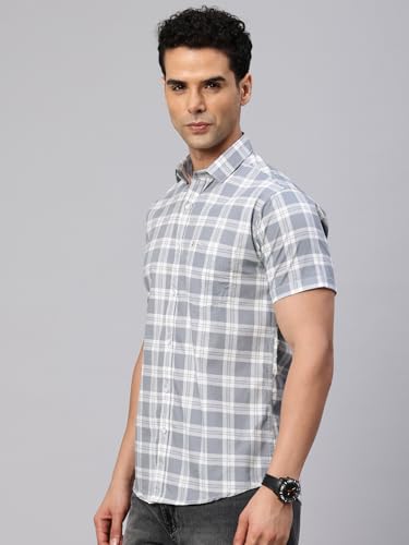 Image of Majestic Man Slim Fit Pure Cotton Checked Half Sleeve Casual Shirt