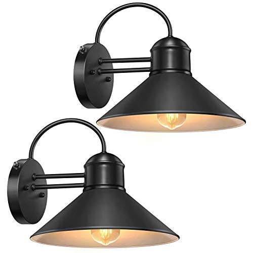 Dusk to Dawn Sensor Wall Sconce Outdoor Lighting Fixture, Black Gooseneck Barn Light Farmhouse Exterior Wall Mount Light Sconce Industrial Wall Arm Lamp for Patio,Doorway,Porch,Entryway,Garage-2 Pack