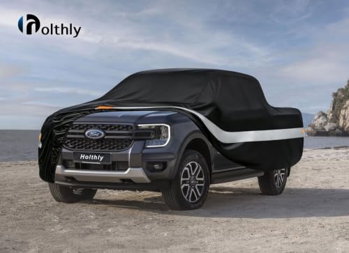 Image of 10 Layers Truck Cover Waterproof All Weather Custom Fit Ford Ranger(2019-2026) Super /Crew Cab Short Bed, Outdoor Full Exterior Pickup Car Cover Sun Rain Snow Ice Protection. Black