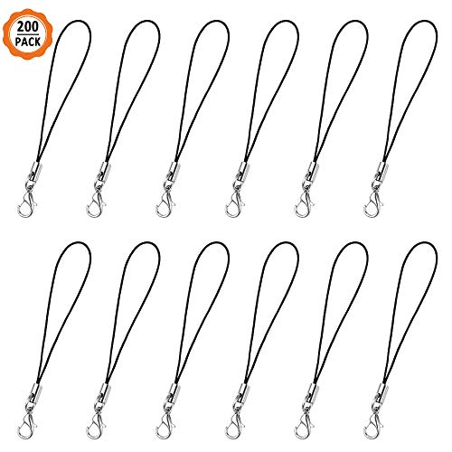 Clip para cable de teléfono celular, pulsera de 200 paquetes para cordón de teléfono y teléfono para pinza de nombre de teléfono, correa de teléfono celular negro con hebilla de langosta