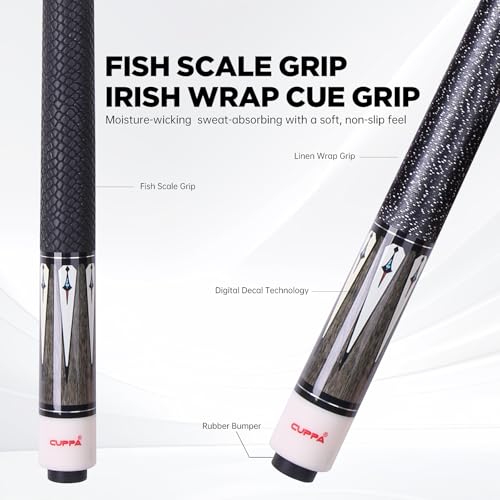 Taco profesional CUPPA de billar con shaft de arce canadiense y grip tejido irlandés miniatura 6