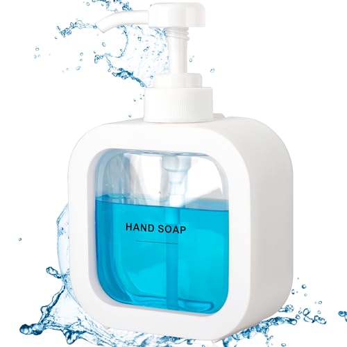 Image of Modern Soap Dispenser for Bathroom and Kitchen Sink, Small Hand Soap Plastic Dish Soap Dispenser with Pump and Labels - White