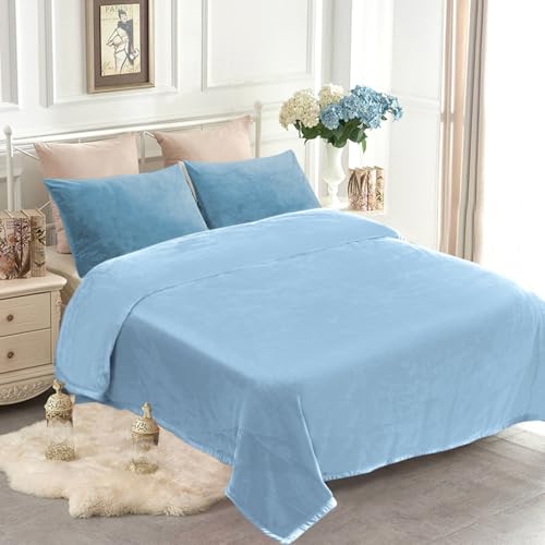 Image of JYK Fleece Plush Blanket King Size 85'' x 95'' - Premium Silky Flannel Fleece Blanket 4.4 LB, Lightweight and Fluffy Cozy Plush Comfy Microfiber Fleece Blanket for Couch Sofa Bedroom, Light Blue