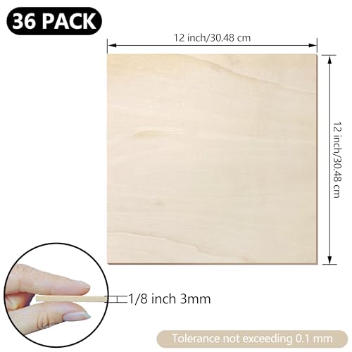 36 Pack Basswood Sheets 1/8 inch, 3mm Basswood for Laser Cutting, 12 x 12 inch Wood Slabs for Crafts, DIY Architectural Models Making, Wood Engraving, Staining - Image 2