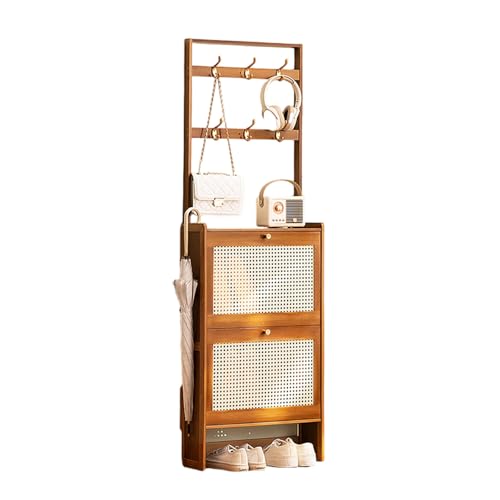 YJKKZQLB Zapatero Estrecho con Ganchos y cajones abatibles, Zapatero Independiente y Perchero, Zapatero de bambú para Entrada, Zapatero Estrecho 2 en 1 para Pasillo, 50 x 17 x 152 cm