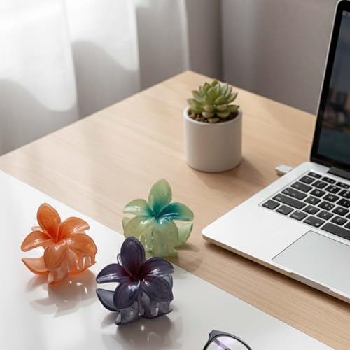 Image of Alvero Medium Flower Hair Claw Clips, Gradient Color Flower Hair Clature Set, Elegant Glossy Resin Hair Clips Ponytail Holder for Women & Girls - 6 x 6 x 2cm (Pack of 1-Piece, Any Color)