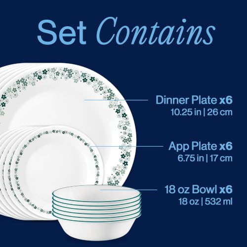 Image of Corelle Spring Blossom Teal 18-Piece Round Dinnerware Set, Service for 6