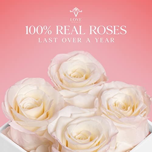 Vlove® Forever Preserved Roses In A Box | Real, Long Lasting Roses That Last Over A Year | Handcrafted Eternal Preserved Flowers | Perfect Valentines Day Gifts For Her | White Box With 4 White Roses #TOP1
