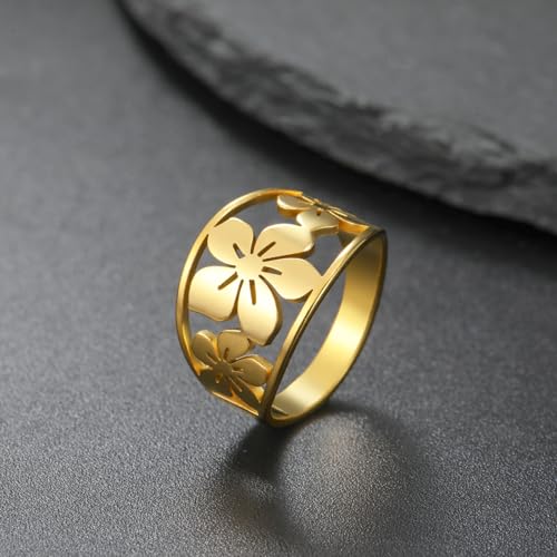 Bohemian Hollow Flower Ring for Women 14K Gold Stainless Steel Elegant Flower Ring Daily Band Exquisite Jewelry Wedding Band Promise Rings2