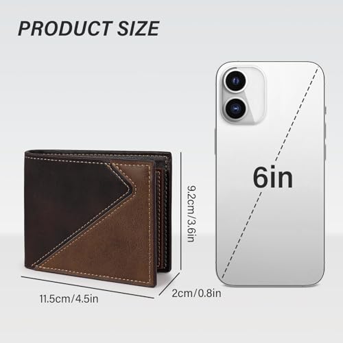 Mens Leather Wallets, Minimalist Bifold Compact Wallet, Slim Card Wallet with Coin Pocket and Multiple Card Slots (coffee)2