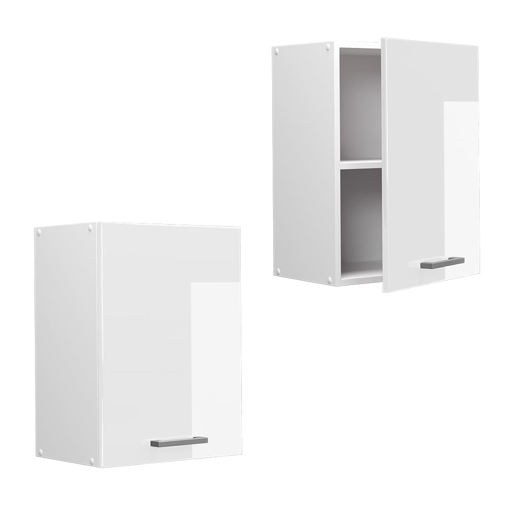 Vicco Armoire Suspendue R-Line, Blanc Haute Brillance, 45cm avec Porte, pour Montage Mural pour Le Rangement des ustensiles ménagers