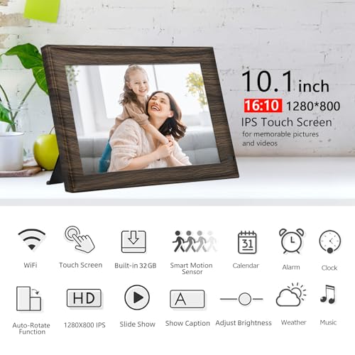 Image of 32GB 10.1 Inch WiFi Digital Picture Frame with 1280x800 HD IPS Touch Screen, Send Photo or Videos via App or Email,Support USB Drive /SD Card Extend Storage,Auto-Rotate,Wall Mountable