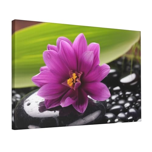 Toile murale fleur violette YoupO 30x45cm avec pierre noire pour decoration de salon