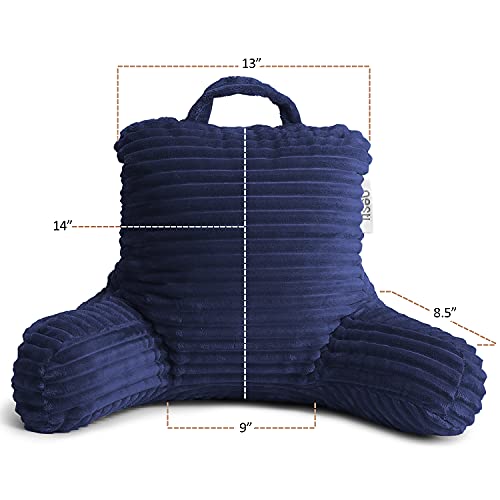 Image of Nestl Navy Blue Reading Pillow with Bed Desk for Laptop and Writing, Luxe Cut Plush Back Pillow for Sitting Up, Back and Arms Adjustable Support for Kids and Teens, Foldable Lap Desk for Bed 19x11 inch