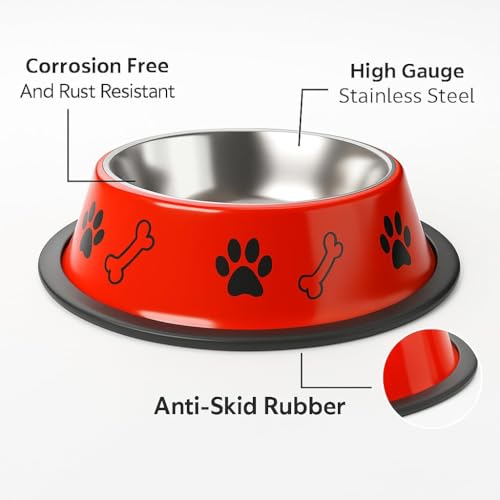 Image of Stainless Steel Paw Bone Printed Bowl for Dogs, Cats & Any Pets - 150ml - 2600ml Non-Skid Rubber Bottom Food /Water Bowl I Non-Toxic & 100% Safe for Pets (900ml)